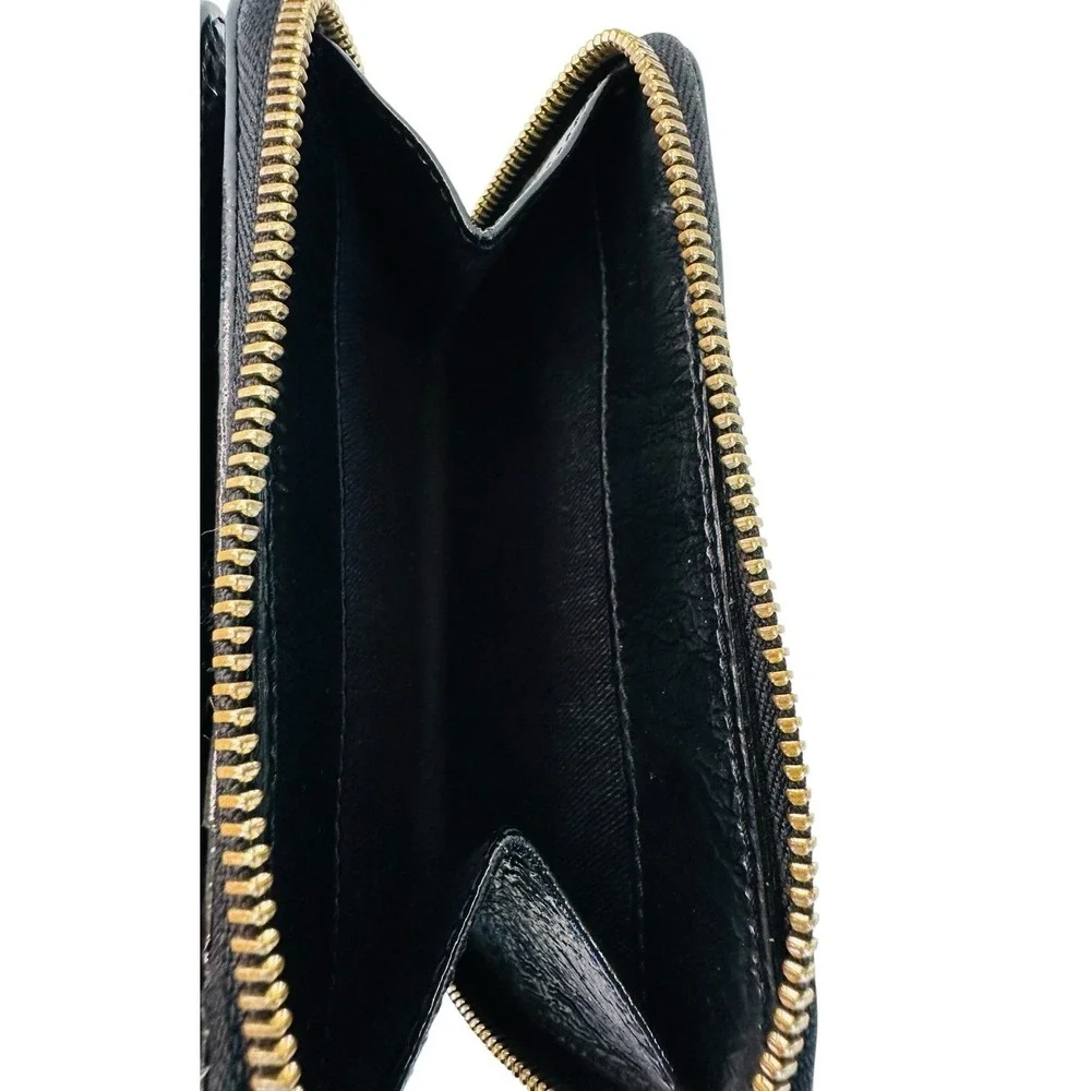 See By Chloe Black Leather  Zip Around Compact Wallet 6 Card Holder Snap Closure